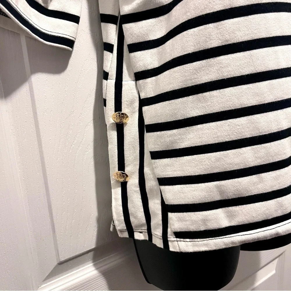 Zara Top Striped Black White shirt Women Medium short sleeve crew neck - Picture 3 of 5